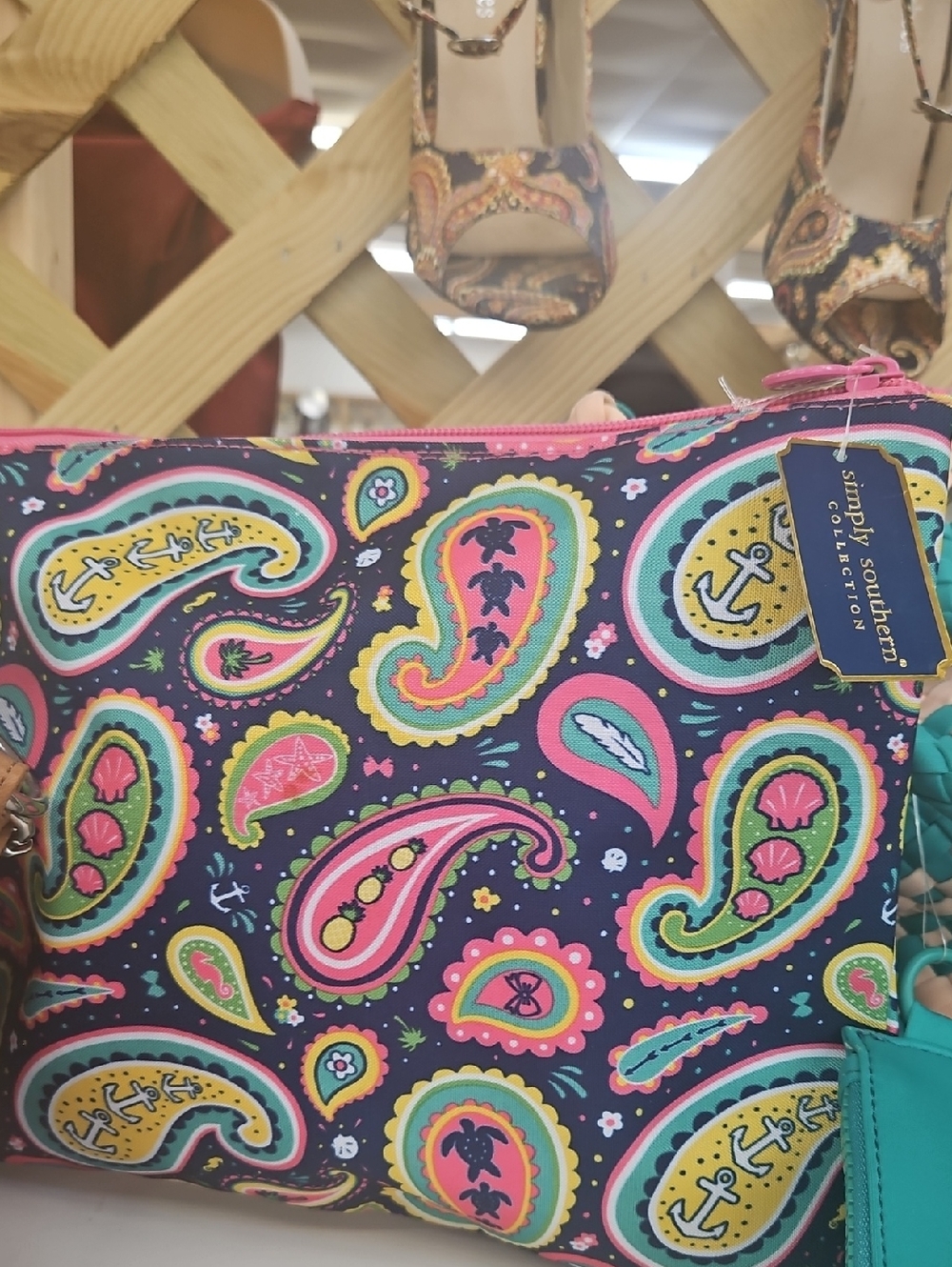 Simply Southern Navy Paisley Zip Pouch with Pink & Yellow Accents